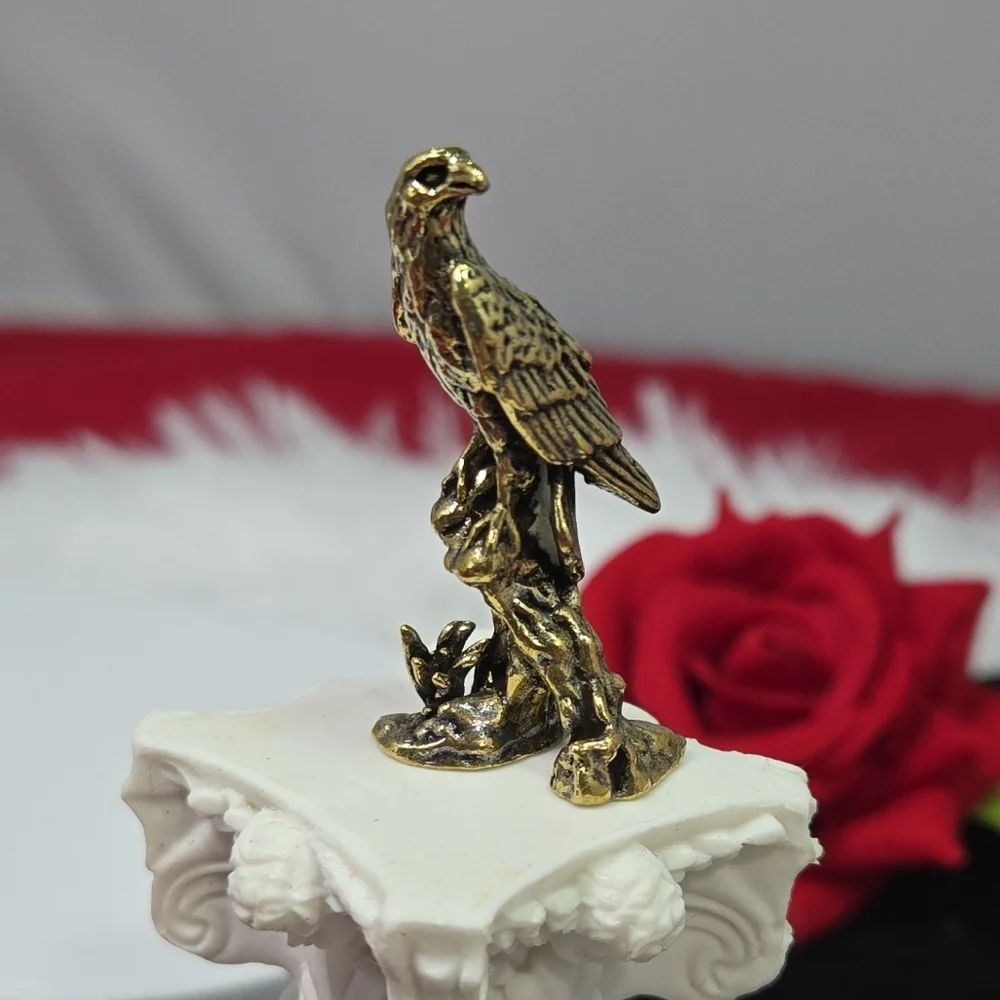 Mini Vintage Brass Bald Eagle Figurine Patriotic Bird Curio Collectible